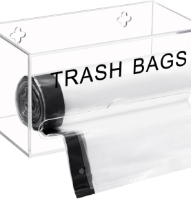 Wall Mounted Clear Acrylic Trash Bag Dispenser – Plastic Bag Storage Organizer Holder for Kitchen, Bathroom, or Office